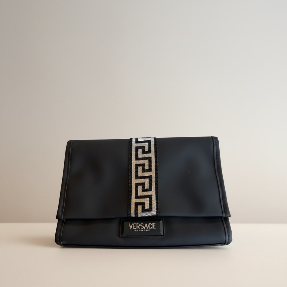 NWOT Versace | Fragrances Toiletry Bag Small‎ Black Greca Pattern Clutch Pouch